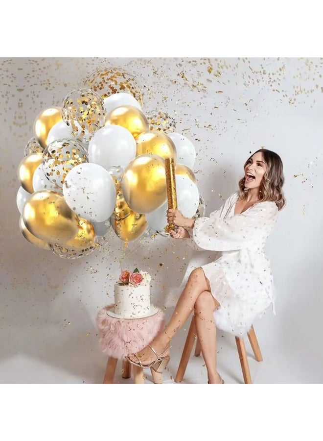 76 قطعة 12 بوصة الذهب الأبيض بالونات ورقية عدة للتخرج استحمام الطفل حفل زفاف وعيد ميلاد زينة - Image 3