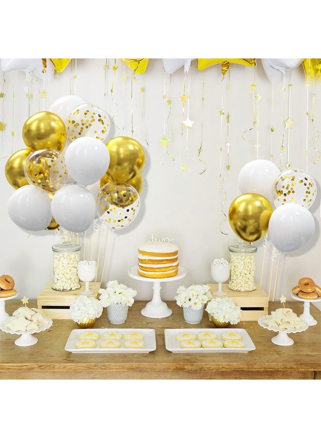 76 قطعة 12 بوصة الذهب الأبيض بالونات ورقية عدة للتخرج استحمام الطفل حفل زفاف وعيد ميلاد زينة - Image 4