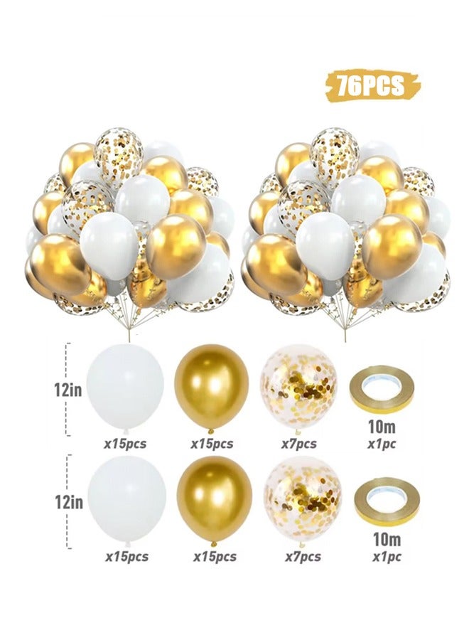 76 قطعة 12 بوصة الذهب الأبيض بالونات ورقية عدة للتخرج استحمام الطفل حفل زفاف وعيد ميلاد زينة - Image 1