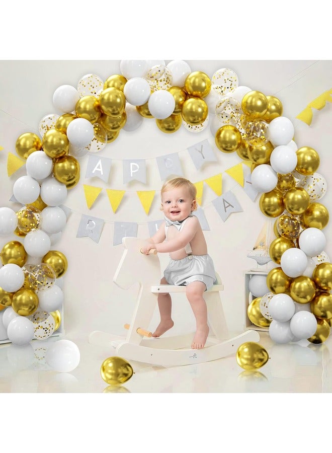 76 قطعة 12 بوصة الذهب الأبيض بالونات ورقية عدة للتخرج استحمام الطفل حفل زفاف وعيد ميلاد زينة - Image 2