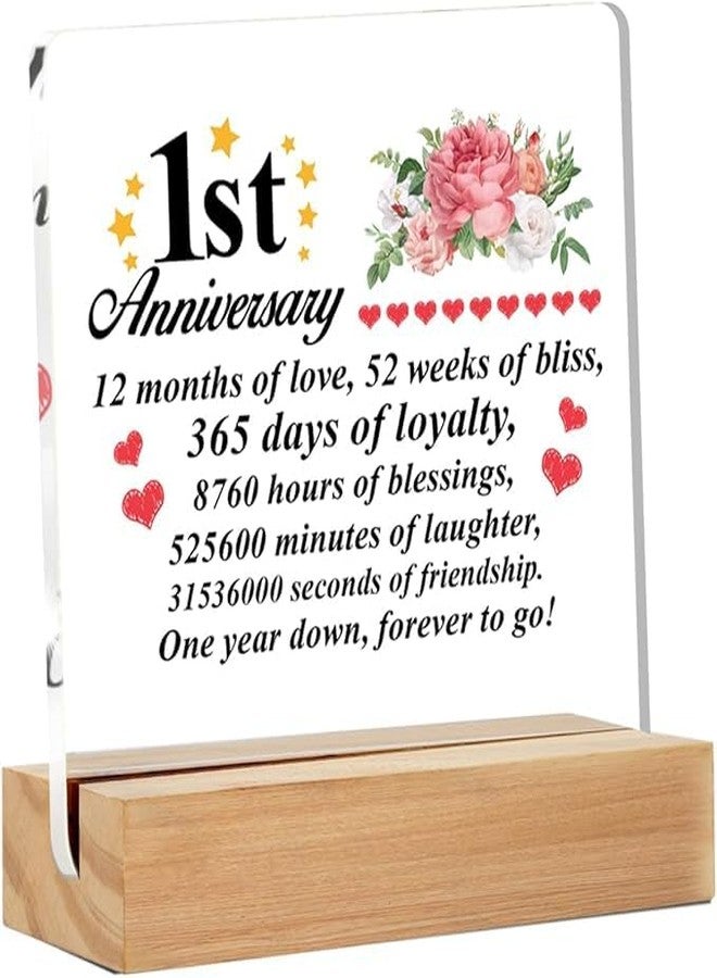 Bs amor 1 Year Wedding Gift Ideas Romantic First Anniversary Sign - 1st Anniversary Clear Desk Sign Decor Home Bedroom Desk Decor (5 x 4 Inches) - Image 1