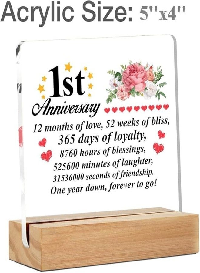 Bs amor 1 Year Wedding Gift Ideas Romantic First Anniversary Sign - 1st Anniversary Clear Desk Sign Decor Home Bedroom Desk Decor (5 x 4 Inches) - Image 4