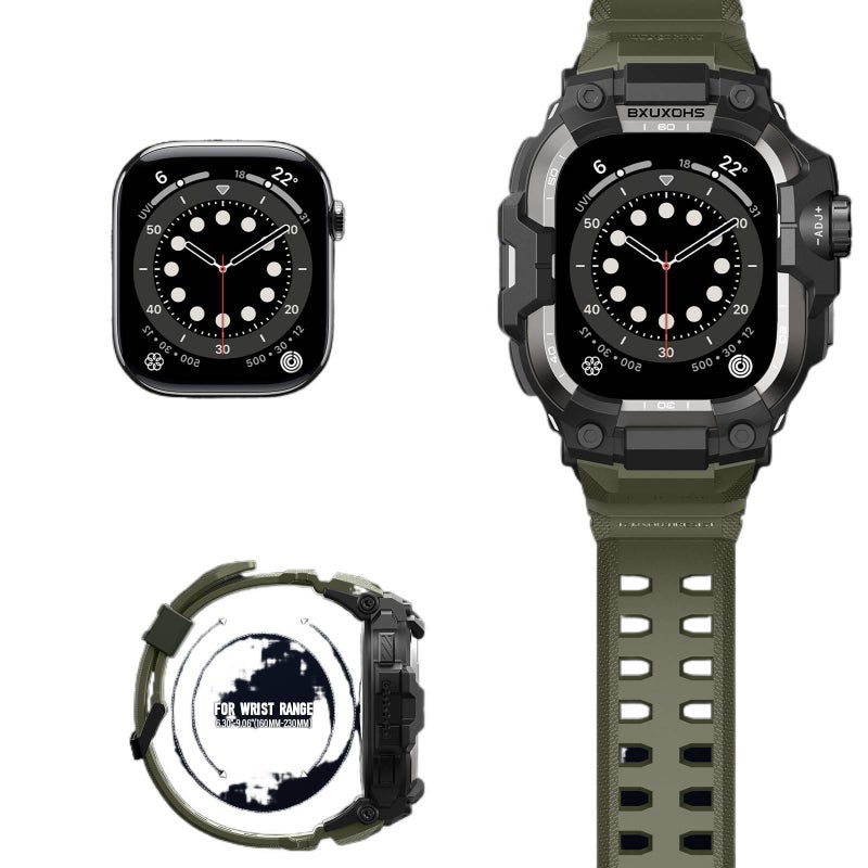 سوار ساعة ذكية سوار رياضي من السيليكون متوافق مع Apple Watch 42/44/45/49mm بملاءمة قابلة للتعديل وحزام بديل باللون أسود قابل للتعديل - Image 3