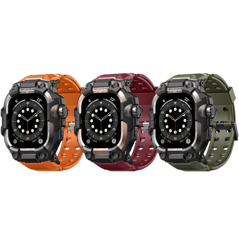 سوار ساعة ذكية سوار رياضي من السيليكون متوافق مع Apple Watch 42/44/45/49mm بملاءمة قابلة للتعديل وحزام بديل باللون أسود قابل للتعديل - Image 2
