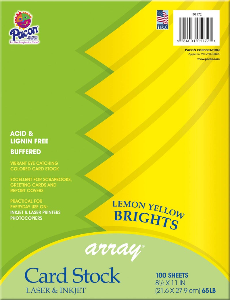 Pacon Array Card Stock "Pacon Card Stock, Lemon Yellow, 8-1/2" x 11", 100 Sheets" (101172) - Image 1