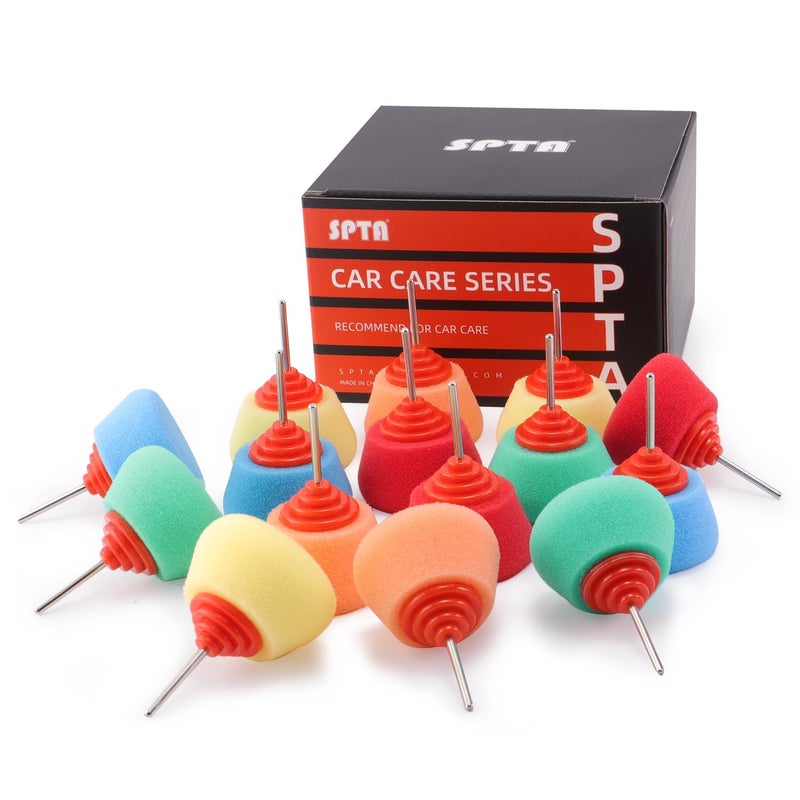 SPTA وسادات تلميع صغيرة، 15 قطعة وسادات تلميع فوم صغيرة لتفاصيل السيارات، وسادات تلميع تستخدم على المثاقب والأدوات الدوارة، لتلميع الشمع وتفاصيل المناطق الصغيرة، وتلميع الزجاجة. - Image 1