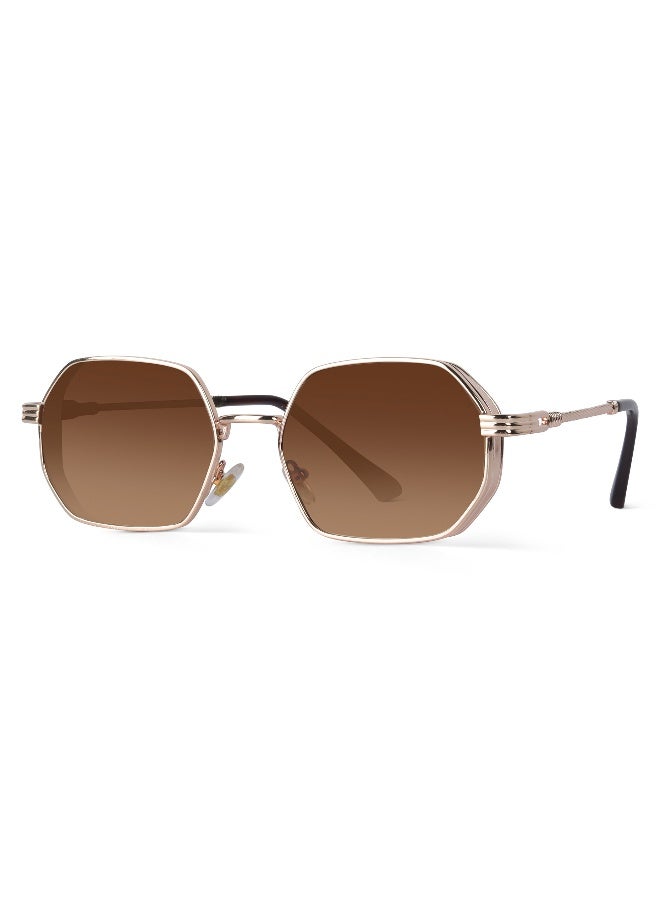 Woggles UV- Protected Brown Gradient Hexagonal Sunglasses  - Image 5