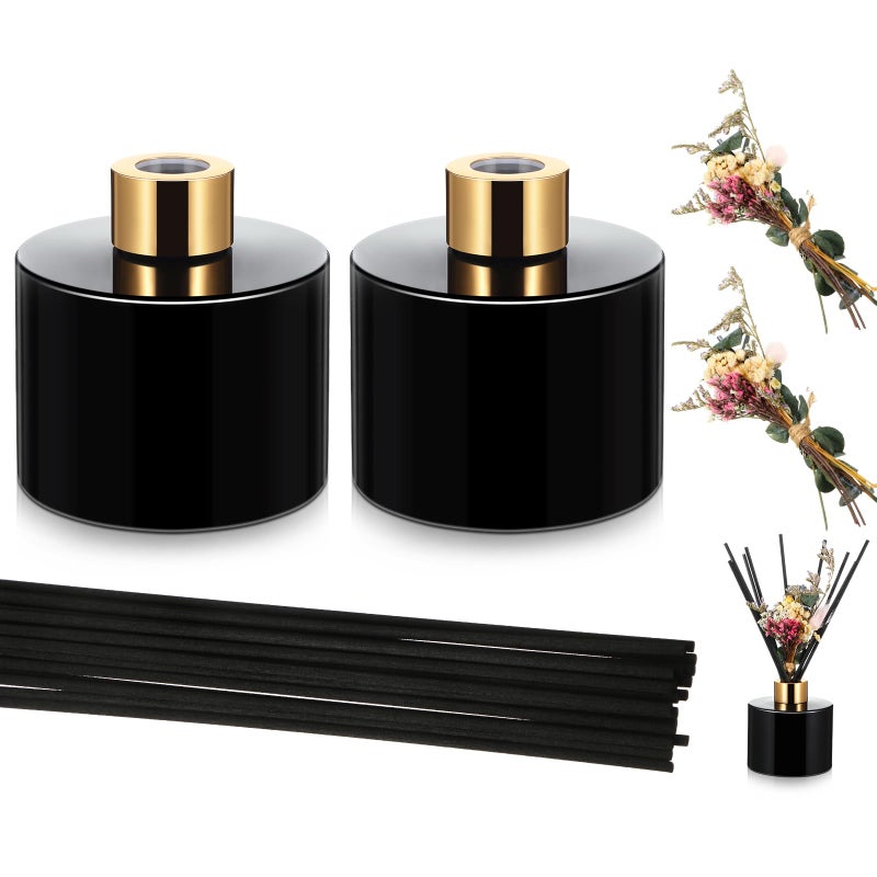 Rtteri 2 Reed Diffuser Sets Flower Oil Diffuser Sticks with Refill Empty 5oz Bottles Scent Glass for Fragrance Home Bathroom Gifts, Oil Not Included(Black Color) - Image 3