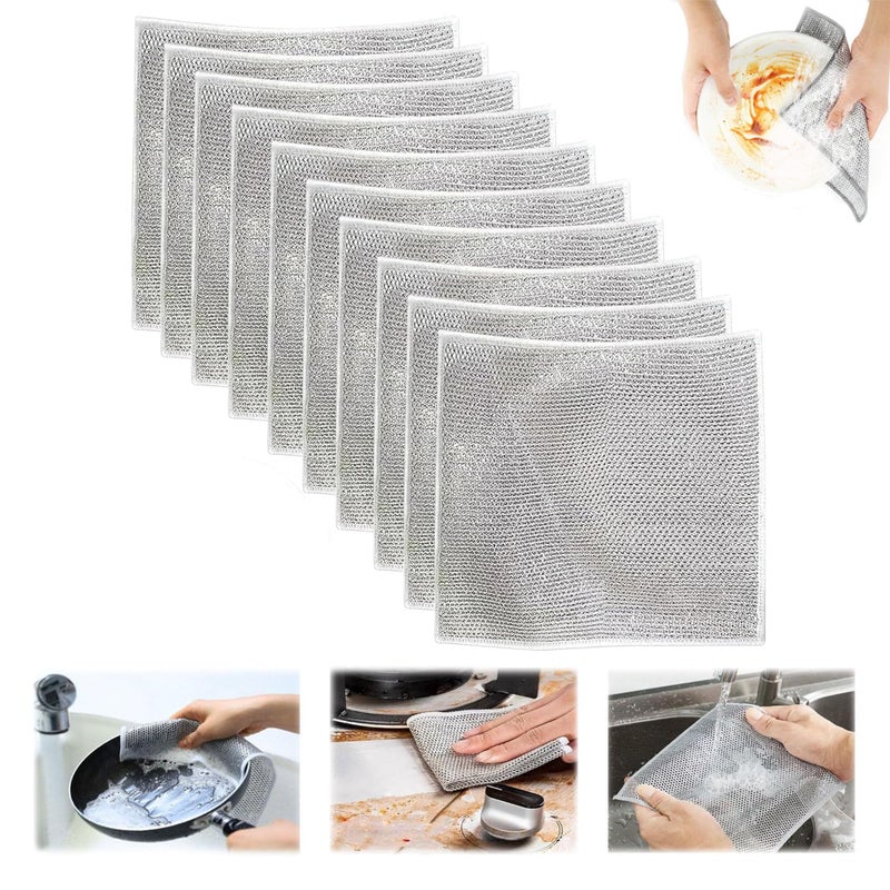 GUANKE GUANKE 10 Pcs Multipurpose Wire Dishwashing Rags for Wet and Dry Multipurpose NonScratch Scrubbing Wire Dishwashing Rags Scrubs  Cleans for Dishes Sinks Counters Stove Tops