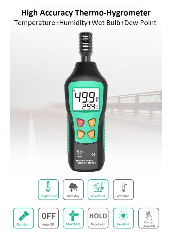 NIBEMINENT Digital LCD Temperature And Humidity Detector Meter Green/Black - Image 3