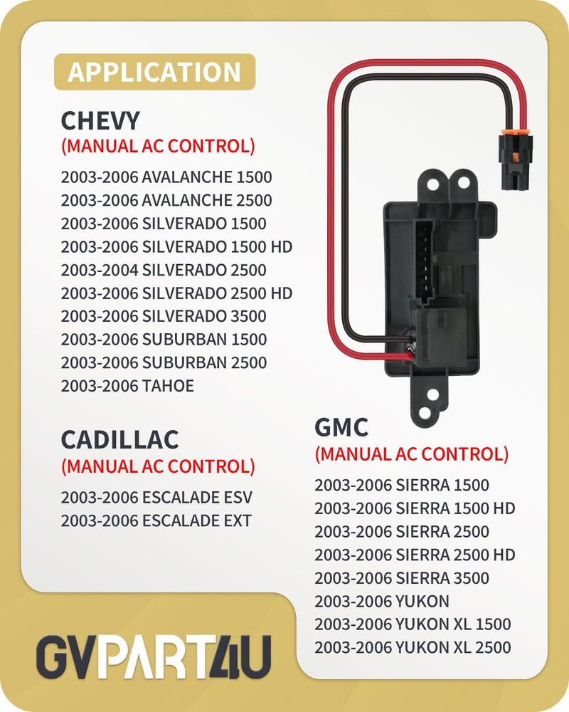 GVPART4U Blower Motor Resistor 89019088 for Chevy Avalanche Silverado Suburban Tahoe & GMC Sierra Yukon - Image 2