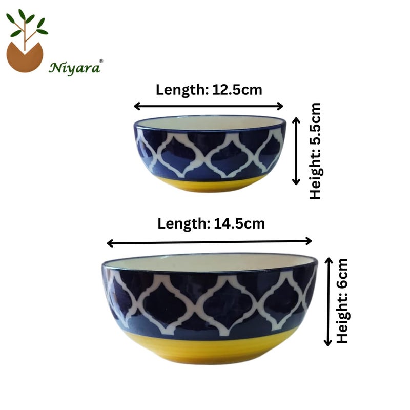 Niyara Stoneware Handmade Ceramic Stylish Premium Bowls Serving Bowls Microwave Dishwasher Safe (Blue Yellow Delta 7.5 and 6.5 inch) - Image 4