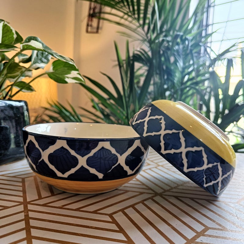 Niyara Stoneware Handmade Ceramic Stylish Premium Bowls Serving Bowls Microwave Dishwasher Safe (Blue Yellow Delta 7.5 and 6.5 inch) - Image 1