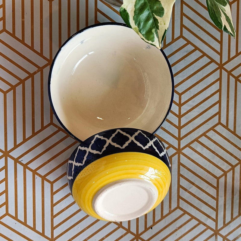 Niyara Stoneware Handmade Ceramic Stylish Premium Bowls Serving Bowls Microwave Dishwasher Safe (Blue Yellow Delta 7.5 and 6.5 inch) - Image 2
