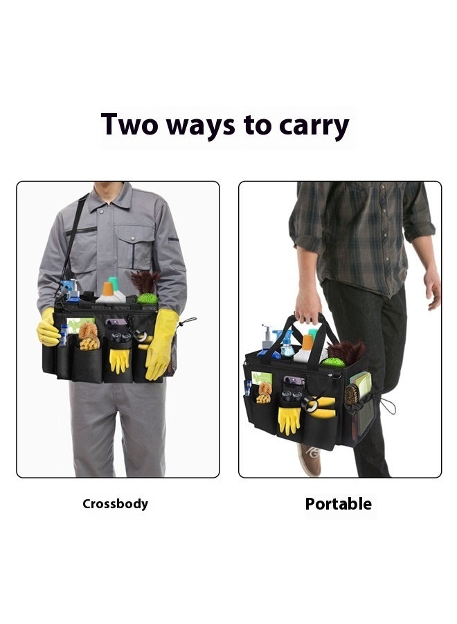 "Large Wearable Caddy Bag, Cleaning Supplies Organizer with Bottom Separation Plate, Black ﻿"  - Image 4