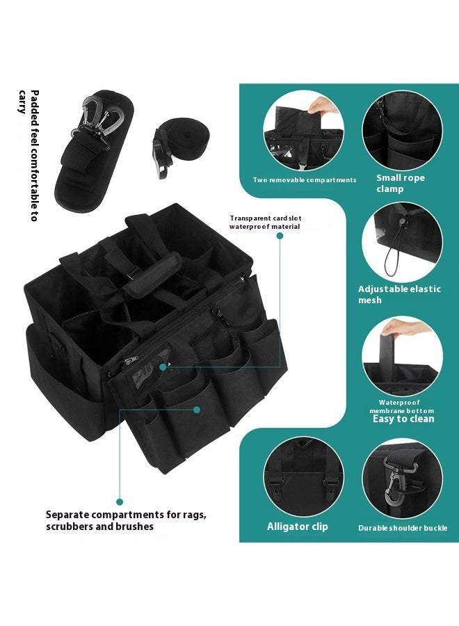 "Large Wearable Caddy Bag, Cleaning Supplies Organizer with Bottom Separation Plate, Black ﻿"  - Image 3