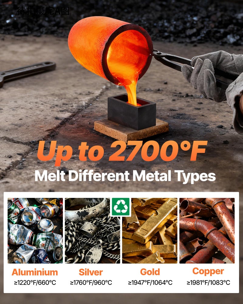 VEVOR 12KG Propane Melting Furnace Kit Large Capacity Foundry Home, Blacksmithing Forge with Crucible & Tongs Kiln, Stainless Steel Smelter, for Metal Scrap Recycle, Gold Copper Silver Casting - Image 3