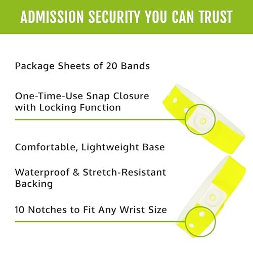 Wristco 500 WristCo Neon Yellow Plastic Wristbands for Events – Extended Wear, Secure Snap Prevents Reuse – Premium-Grade Bracelets for Hospital & Medical ID, Party & VIP Identification - Image 2