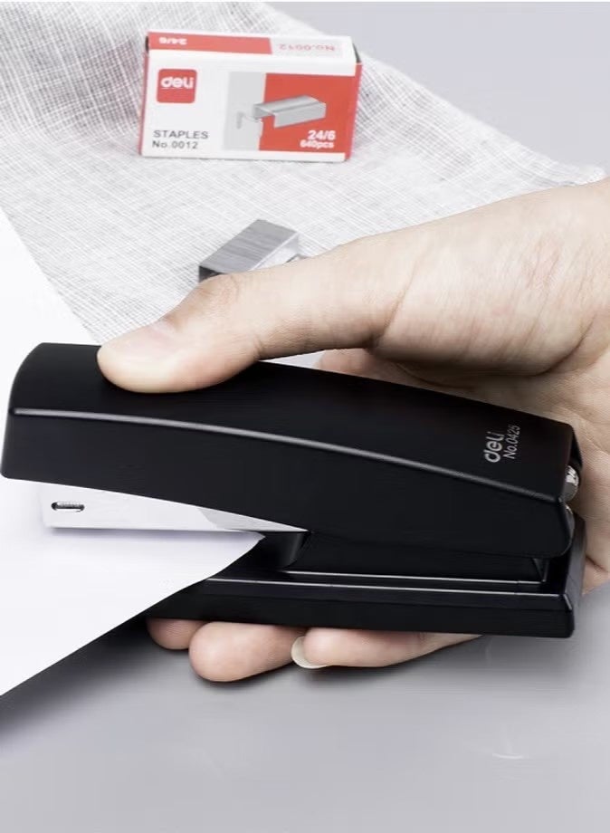 Desk Stapler Set Includes Stapler, Staple Remover, Belt 640 Pieces Standard 24/6 Staples 1-25 Page Capacity Small Manual Stapler Suitable for Office School Students Three-in-One Set Black - Image 3