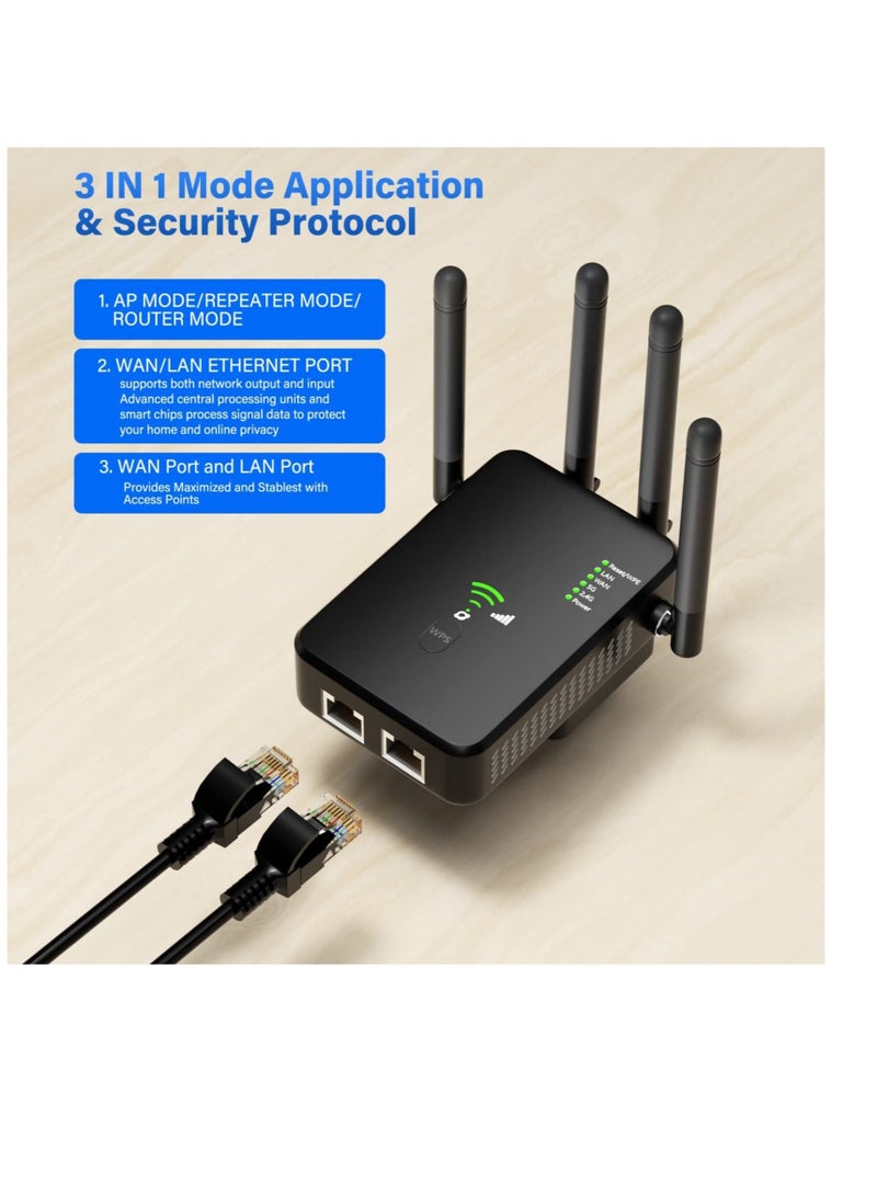 كابتن تيك واي فاي موسع، 1200Mbps مكبر تعزيز إشارة واي فاي، واي فاي المنزلية 2.4 و 5GHz ثنائي النطاق (9800 قدم مربع) تردد لاسلكي مع منفذ إيثرنت ووضع AP، 4 هوائي تغطية 360 درجة - Image 4