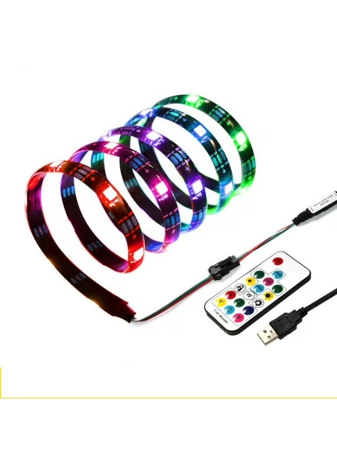 شريط إضاءة LED بطول 5 أمتار مع منفذ USB وجهاز تحكم عن بعد - شريط إضاءة خلفية للتلفزيون RGB بـ 16 لونًا، إضاءة محيطية مرنة للتلفزيون وغرفة النوم وغرفة الألعاب وديكور المنزل