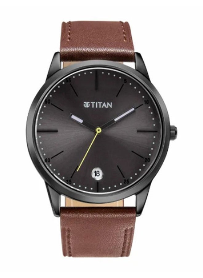 TITAN Elmnt Anthracite Dial Leather Strap Watch  - Image 1