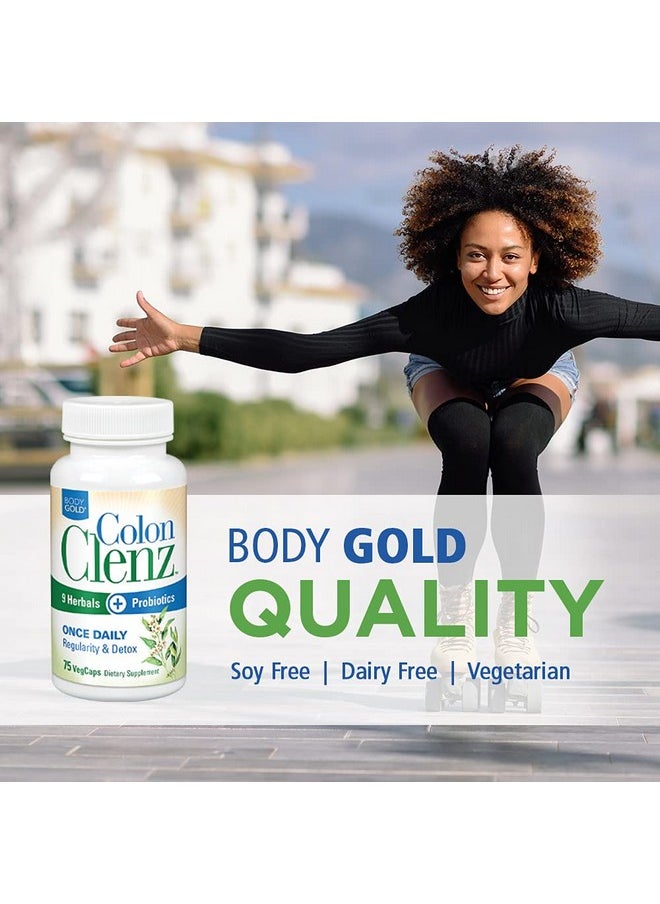 Body Gold - Colon Clenz Regularity & Detox Formula | Once Daily Support With 9 Herbs + Active Probiotics | 75 Ct - Image 1