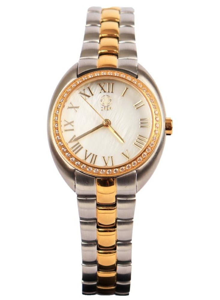 CABA Women's Watch, Elegant Design, Roman Numerals, Studded with Zircon Stones, Waterproof, Stainless Steel Bracelet, Gold&Silver - 3106889SL-3 - Image 3
