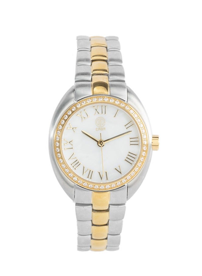 CABA Women's Watch, Elegant Design, Roman Numerals, Studded with Zircon Stones, Waterproof, Stainless Steel Bracelet, Gold&Silver - 3106889SL-3 - Image 1