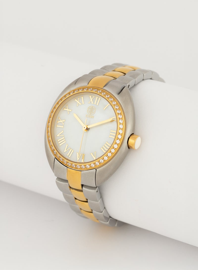 CABA Women's Watch, Elegant Design, Roman Numerals, Studded with Zircon Stones, Waterproof, Stainless Steel Bracelet, Gold&Silver - 3106889SL-3 - Image 2