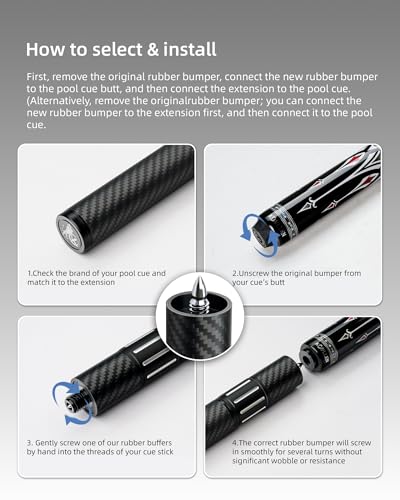 KONLLEN Threaded Carbon Fiber Pool Cue Extension with 3 Bumpers BulletShaped Joint for Stable Fit Preserves Balance Stroke Feel ToolFree Installation - Image 3