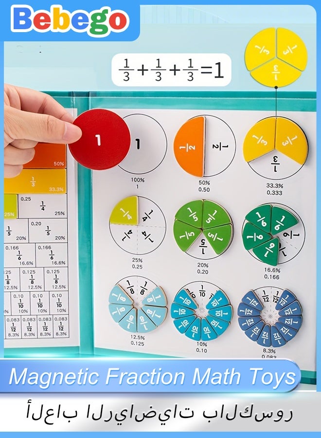 Children's Educational Mathematics Intelligence Foldable Portable Fraction Cognitive Operation Learning Toy Game Magnetic Wooden Fraction Book