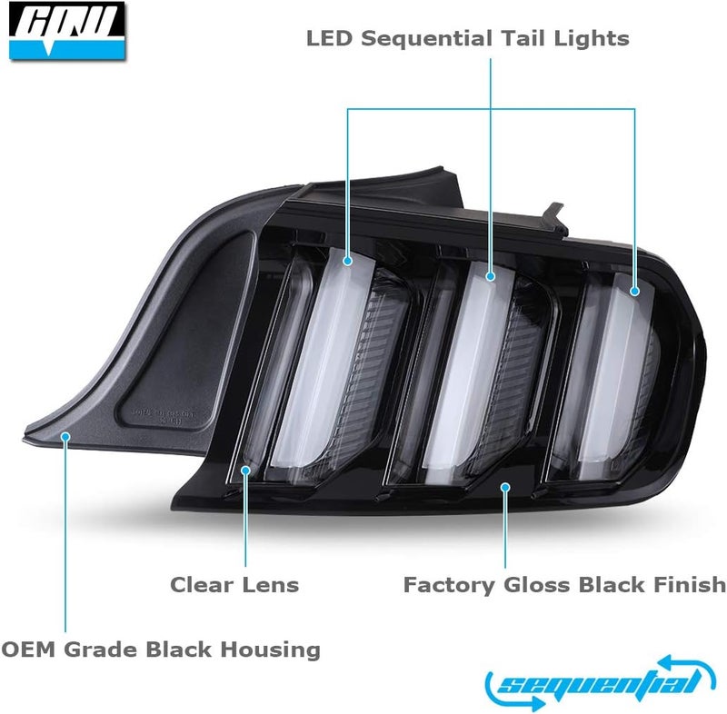 CPW Euro Style LED Tail Lights for 2015-2022 Ford Mustang - Sequential Plug & Play (Clear) - Image 2