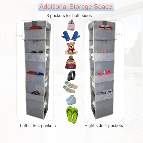 roomtalk Large-Sized Hanging Shoe Organizer 10-Shelf, Sturdy Hanging Closet Organizer with 8 Side Pockets, Wider Hanging Shelves for Storage Shoes Clothes Jeans Shirts Toys, Grey - Image 4