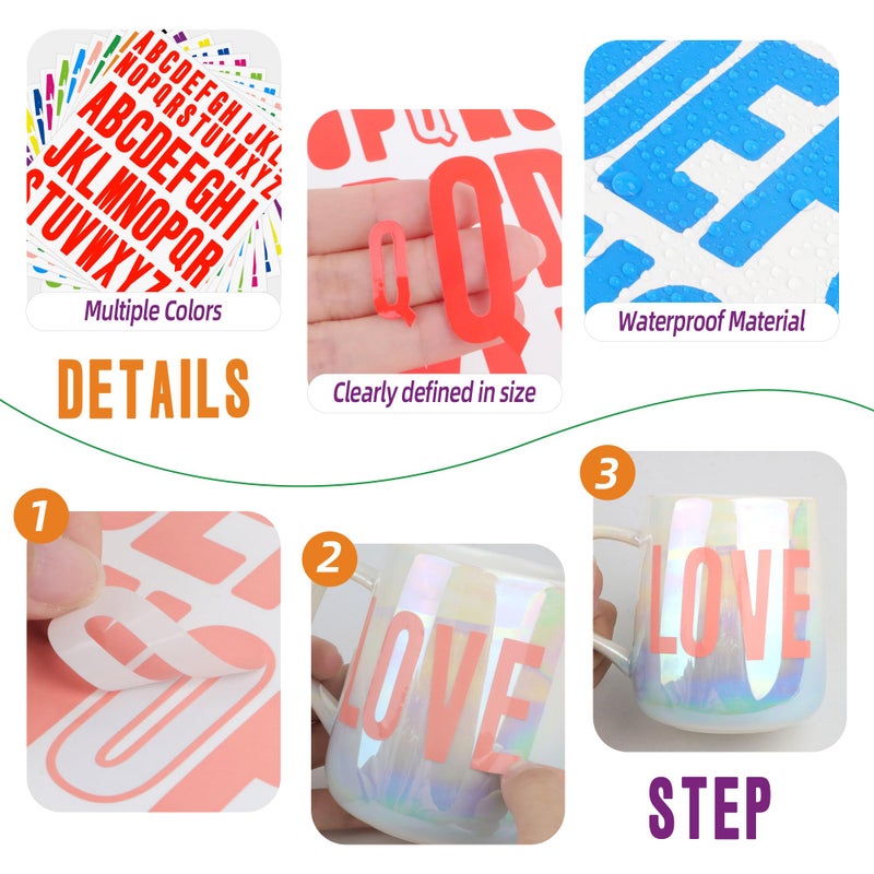 Metsyth 24 Sheets Letter Stickers 1272 Pcs Alphabet Sticker,1inch 2inch Self Adhesive Vinyl Letter Stickers Aesthetic Waterproof Decals for Scrapbooking,Water Bottles,Cup,Poster,Bulletin Board (Multicolor) - Image 4