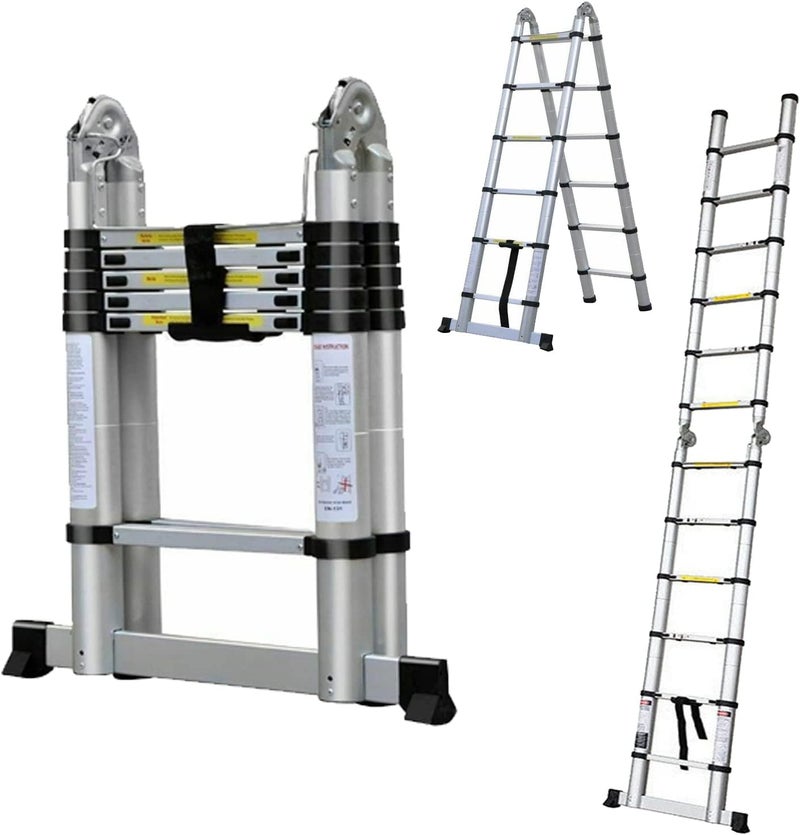 Inditradition A-Type Aluminium Telescopic Ladder | 2 in 1 Single & Double Side Convertible | EN131 Certified (10.25 x 10.25 Feet | 10+10 Steps) - Image 4