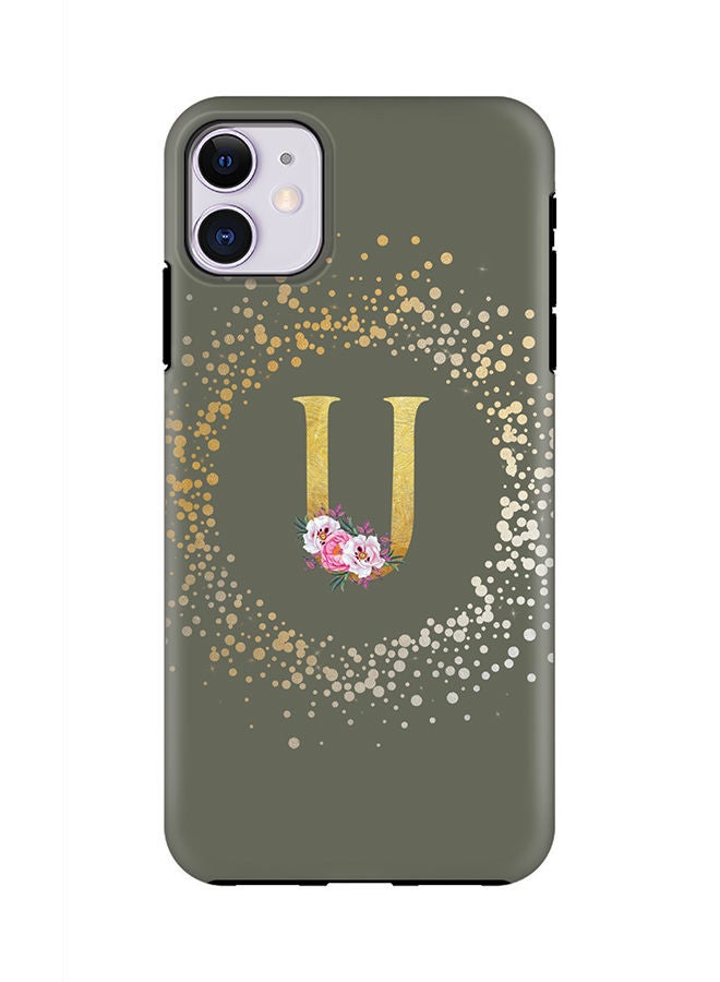 Stylizedd Monogram Tough Series for Apple iPhone 11 Custom Initials Floral Pattern Tough Pro Dual Layer hybrid PC inner TPU protection Alphabet- U (Olive Green) - Image 1