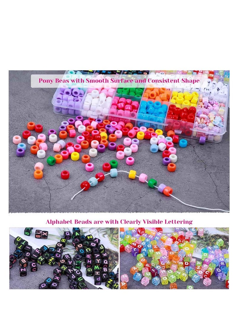KASTWAVE Bead Bracelet Making Kit Bead Friendship Bracelets Kit with Pony Beads Letter Beads Charm Beads and Elastic String for Bracelet and Jewelry Making DIY - Image 4