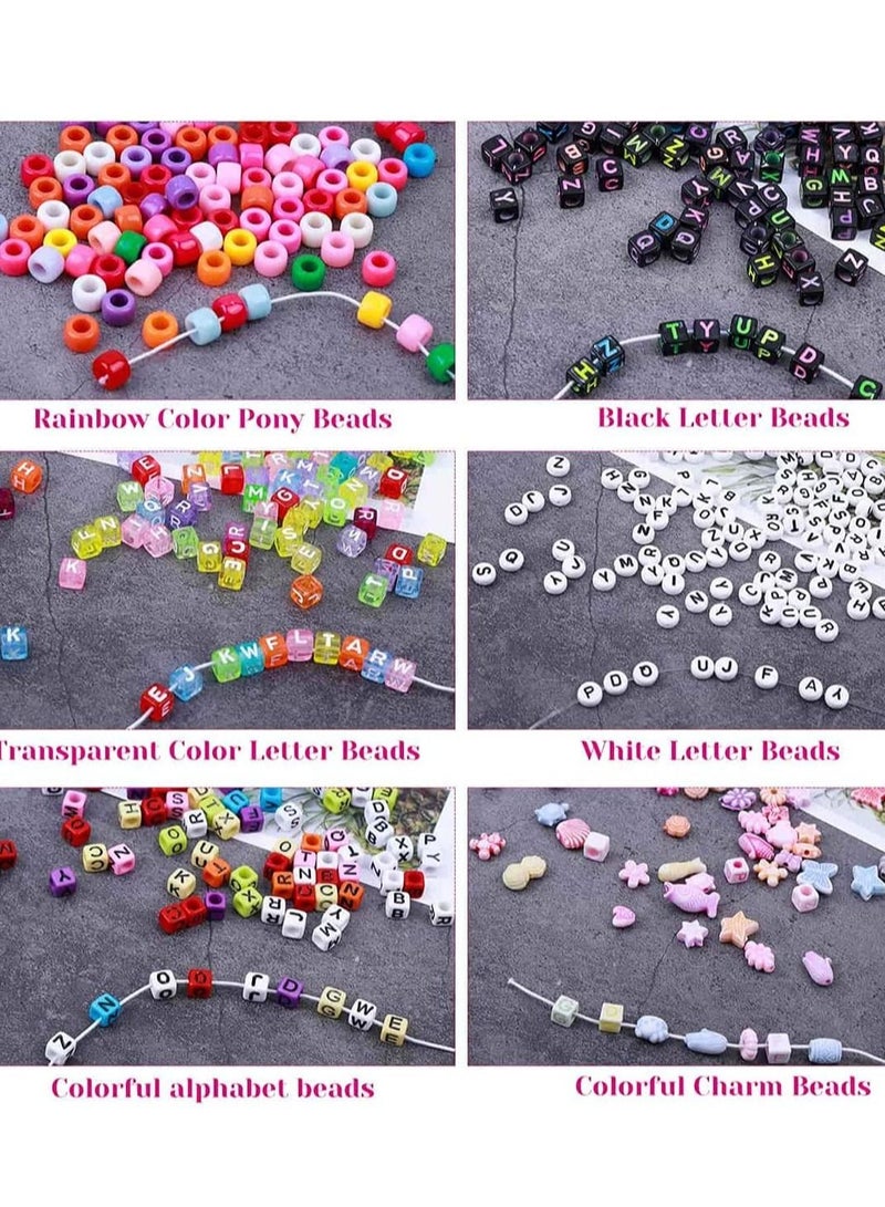 KASTWAVE Bead Bracelet Making Kit Bead Friendship Bracelets Kit with Pony Beads Letter Beads Charm Beads and Elastic String for Bracelet and Jewelry Making DIY - Image 2