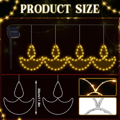 Riakrum 4 Pcs Solar Diya Diwali Lights Hanging Diwali Decorations for Home Hanging Deepavali Solar Lights Indoor Outdoor Warm Light Waterproof Diya Shape Indian Decorations for Yard Garden Home Decor - Image 3