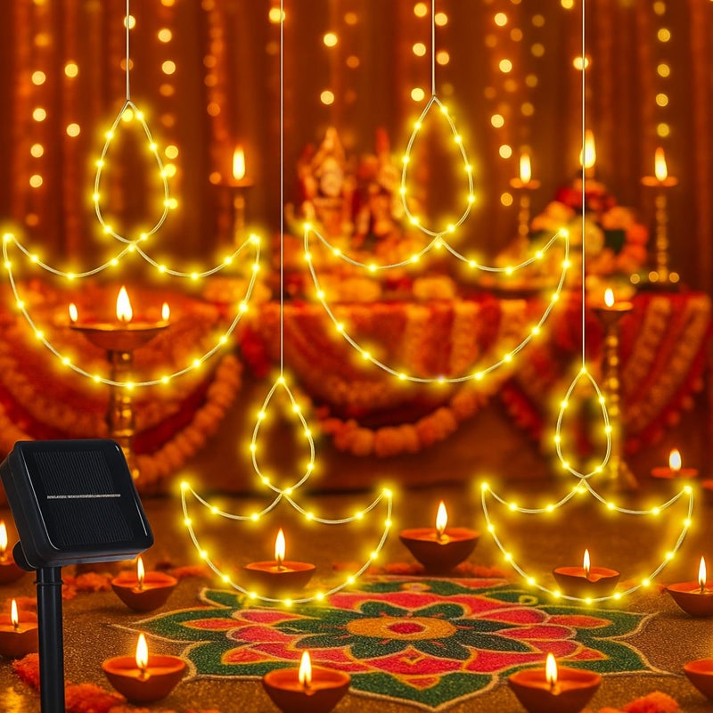 Riakrum 4 Pcs Solar Diya Diwali Lights Hanging Diwali Decorations for Home Hanging Deepavali Solar Lights Indoor Outdoor Warm Light Waterproof Diya Shape Indian Decorations for Yard Garden Home Decor - Image 2