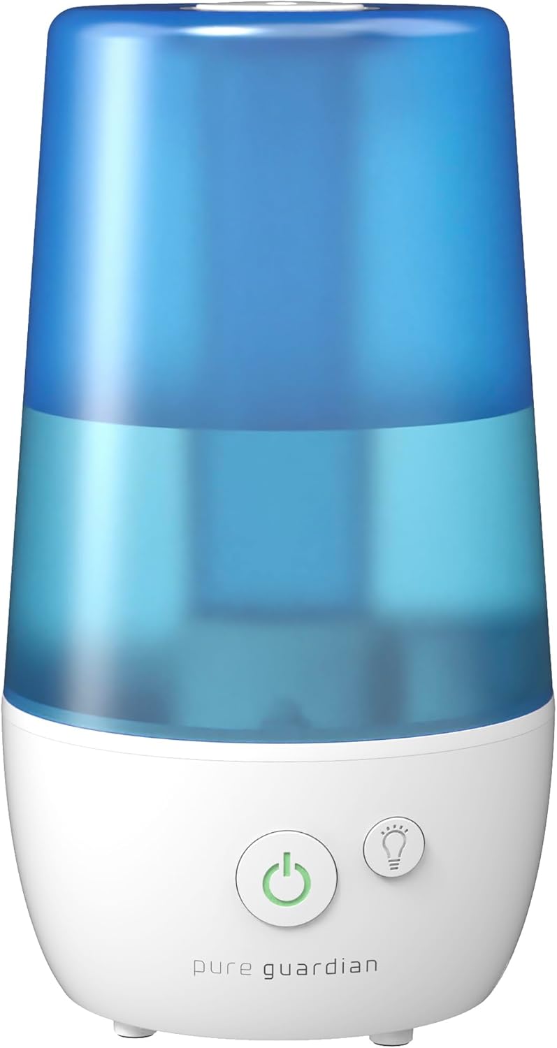 PureGuardian PureGuardian H965AR Ultrasonic Cool Mist Humidifier 70 Hrs Run Time 1 Gal Tank Capacity 320 Sq Ft Coverage Small Rooms Filter Free Silver Clean Treated Tank Includes Essential Oil Tray  - Image 1