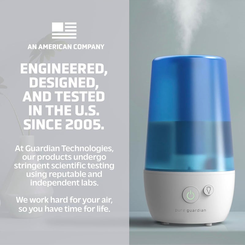 PureGuardian PureGuardian H965AR Ultrasonic Cool Mist Humidifier 70 Hrs Run Time 1 Gal Tank Capacity 320 Sq Ft Coverage Small Rooms Filter Free Silver Clean Treated Tank Includes Essential Oil Tray  - Image 3