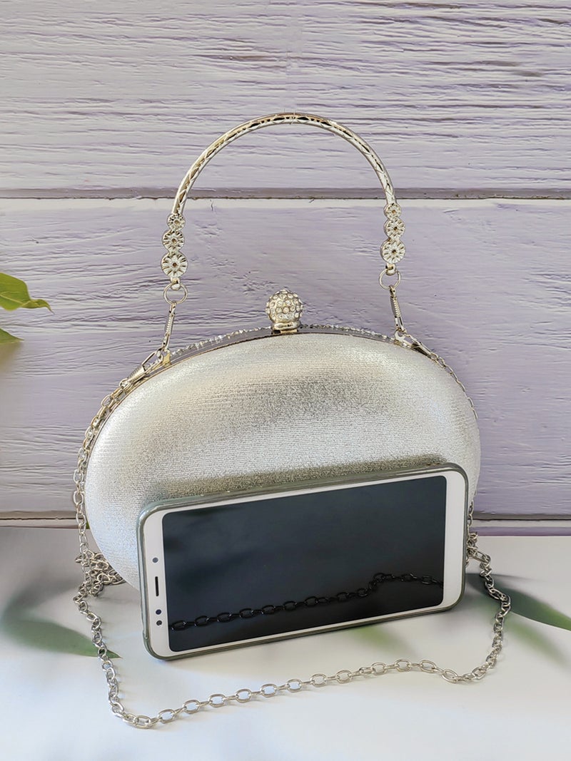 Selling Manufacturers Shiny Diamond Round Clip-On Handbag Ladies Evening Bag Bride Bag With Chain - Image 5