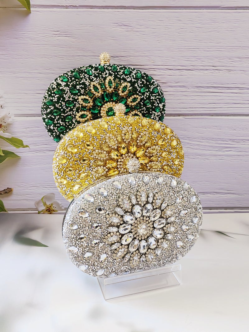 Selling Manufacturers Shiny Diamond Round Clip-On Handbag Ladies Evening Bag Bride Bag With Chain - Image 2