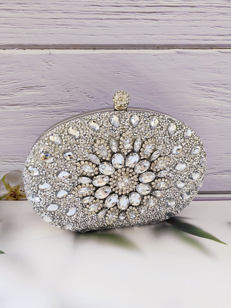 Selling Manufacturers Shiny Diamond Round Clip-On Handbag Ladies Evening Bag Bride Bag With Chain - Image 3