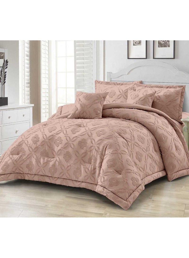 Comfy COMFY 6 PC KING SIZE PREMIUM EMBROIDERED COTTON PINK FLORAL COMFORTER SET 