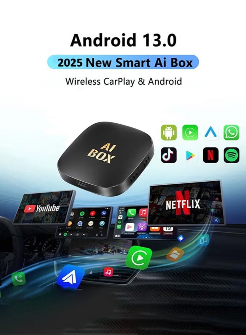 CarPlay Adapter 4+64GB Wireless AI Box, Supports YouTube Netflix, Wireless CarPlay & Android Auto, Plug & Play CarPlay Dongle with Split Screen - Image 1