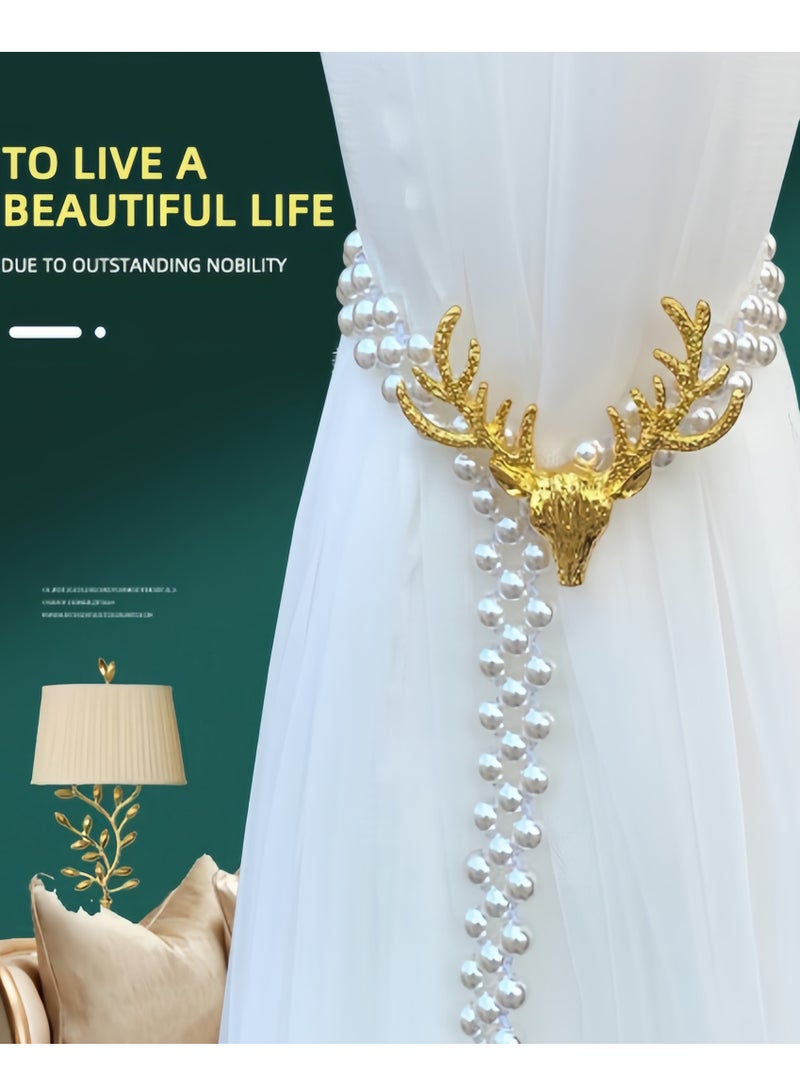 2pcs elk pearl curtain tie, curtain buckle, decorative rope holder, suitable for curtains, home, bedroom, office decorative curtains  - Image 4