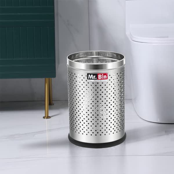 Mr. Bin Mr Bin Stainless Steel Dustbin Perforated Stainless Steel bin 8 x 12 Garbage Bin SS 202 Modular Trash Can RoundShape Dustbin for Home Bathroom Kitchen Room Office 9 Liter - Image 5